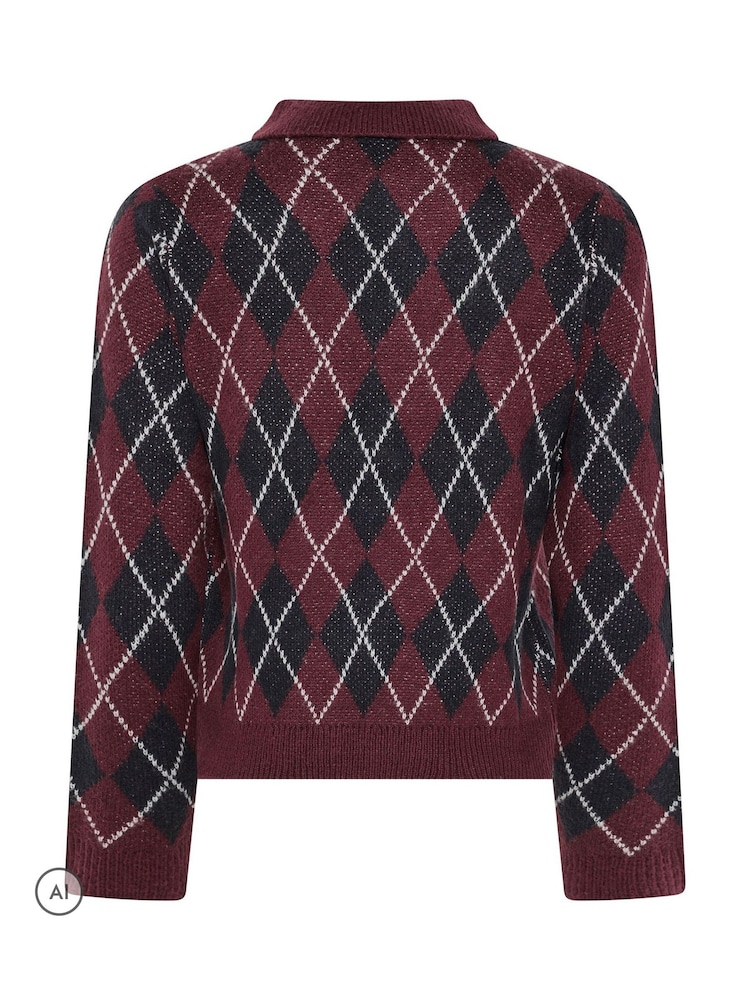 PixieGirl Petite Red Argyle Collar Jumper - Image 6 of 6