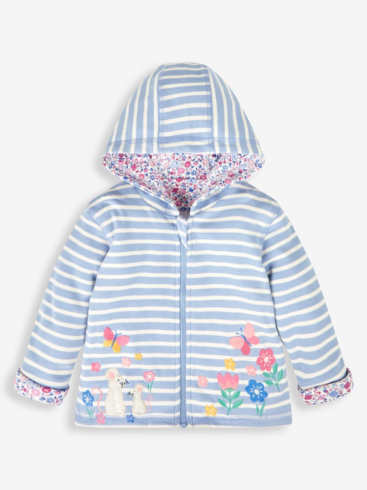 JoJo Maman Bébé Blue Mouse Appliqué Reversible Hoodie With Pet In Pocket - Image 2 of 5