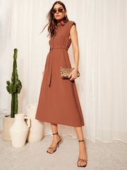 Friends Like These Rust Red Petite Short Sleeve Button Detail Utility Dress - Image 1 of 4