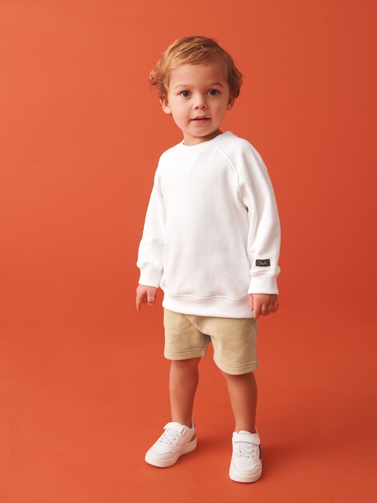 Ecru Off White Oversized 100% Cotton Sweatshirt and Shorts Set (3mths-7yrs) - Image 1 of 9