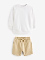 Ecru Off White Oversized 100% Cotton Sweatshirt and Shorts Set (3mths-7yrs) - Image 7 of 9