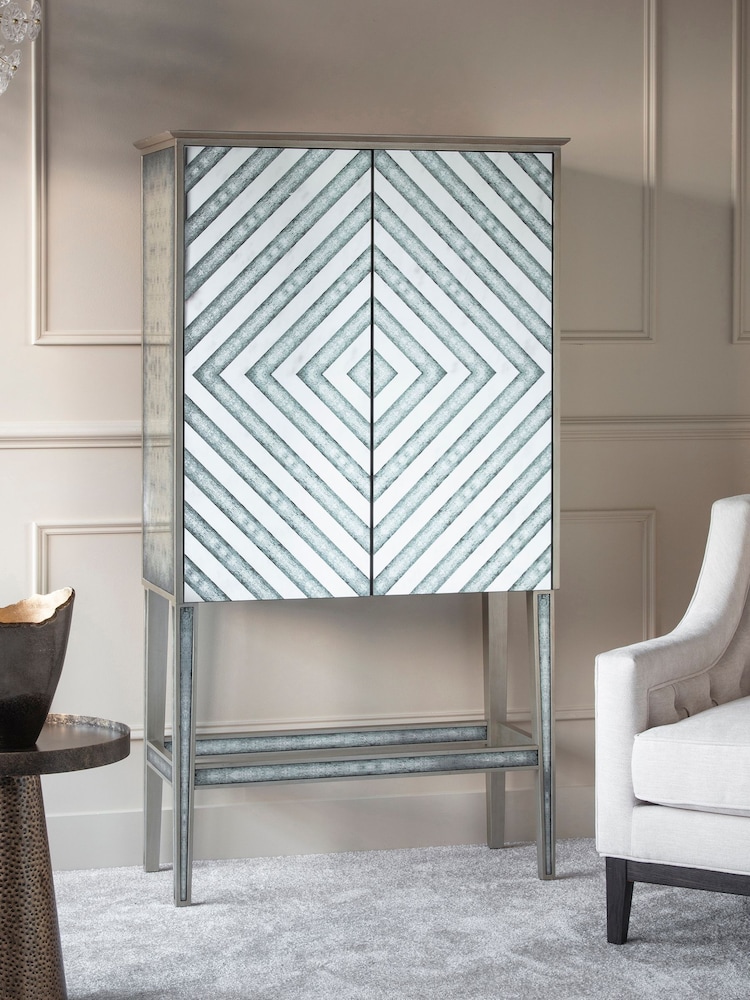 Libra Interiors Silver Lexington Antique Mirrored Bar Cabinet - Image 1 of 4