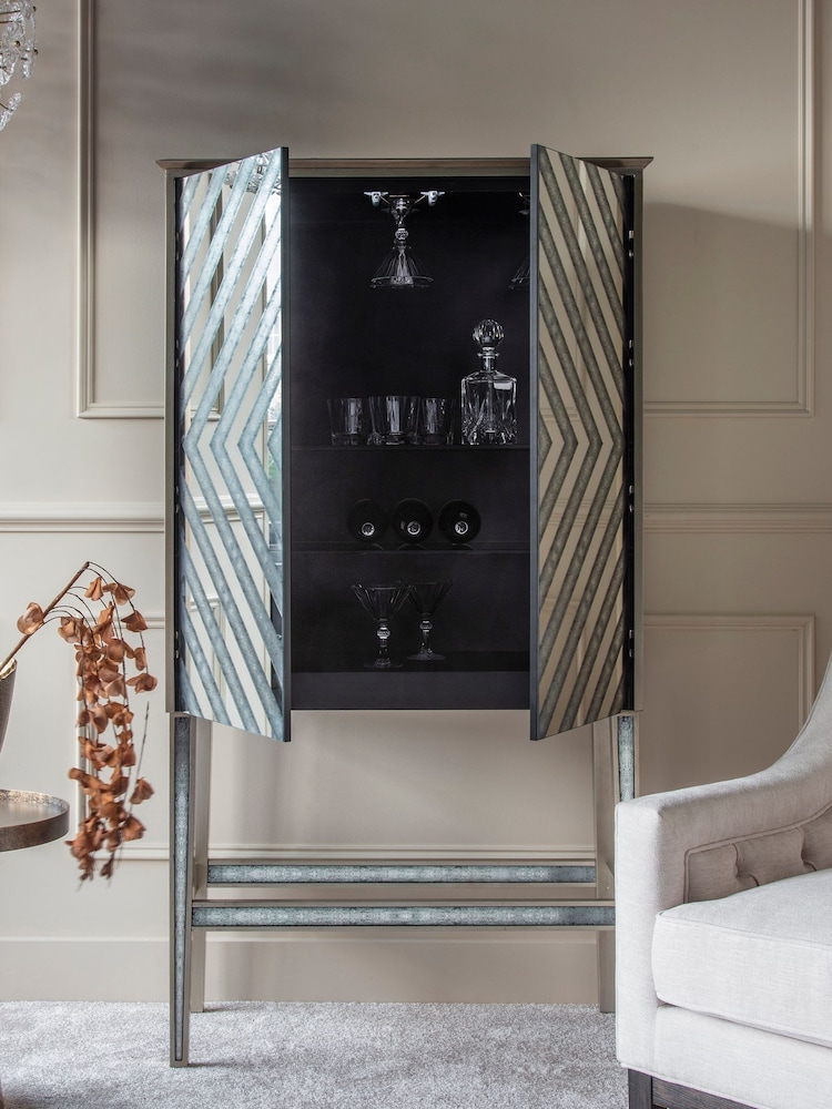Libra Interiors Silver Lexington Antique Mirrored Bar Cabinet - Image 2 of 4
