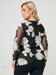 Yours Curve Black London Monochrome Floral Mesh Top - Image 3 of 6