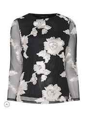 Yours Curve Black London Monochrome Floral Mesh Top - Image 5 of 6