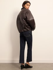 BHOEM Brown Faux Leather Padded Shirt Collar Bomber Jacket - Image 5 of 6