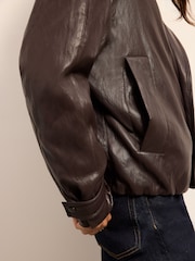 BHOEM Brown Faux Leather Padded Shirt Collar Bomber Jacket - Image 6 of 6