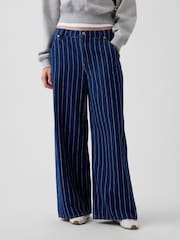 Gap Dark Wash Stripe Mid Rise Stripe Baggy Jeans - Image 1 of 5