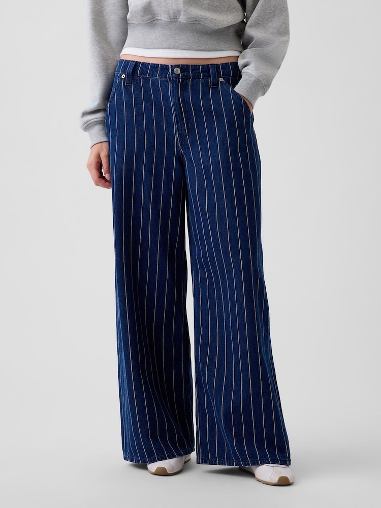 Gap Dark Wash Stripe Mid Rise Stripe Baggy Jeans - Image 1 of 5 Gap Dark Wash Stripe Mid Rise Stripe Baggy Jeans - Image 1 of 5