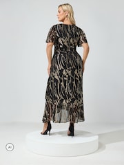 Yours Curve Black London Metallic Ruffle Wrap Dress - Image 3 of 6
