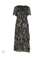 Yours Curve Black London Metallic Ruffle Wrap Dress - Image 5 of 6