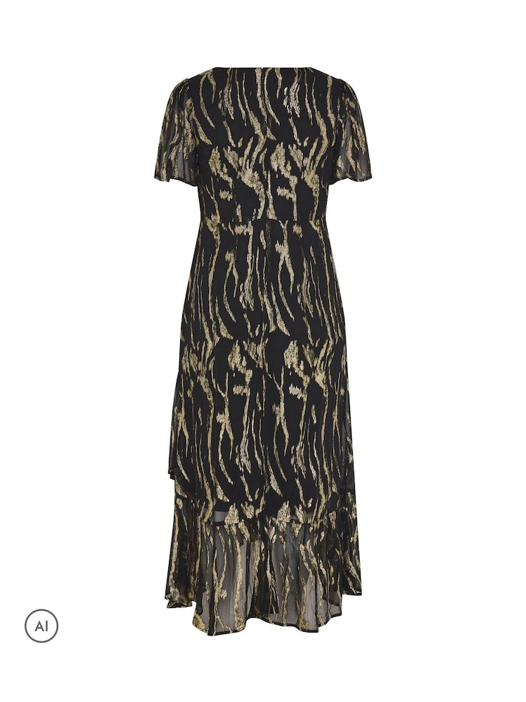 Yours Curve Black London Metallic Ruffle Wrap Dress - Image 6 of 6 Yours Curve Black London Metallic Ruffle Wrap Dress - Image 6 of 6