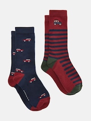 Joules Men's Kingsbury Red/Navy Socks 2 Pack (size 7-12) - Image 1 of 3
