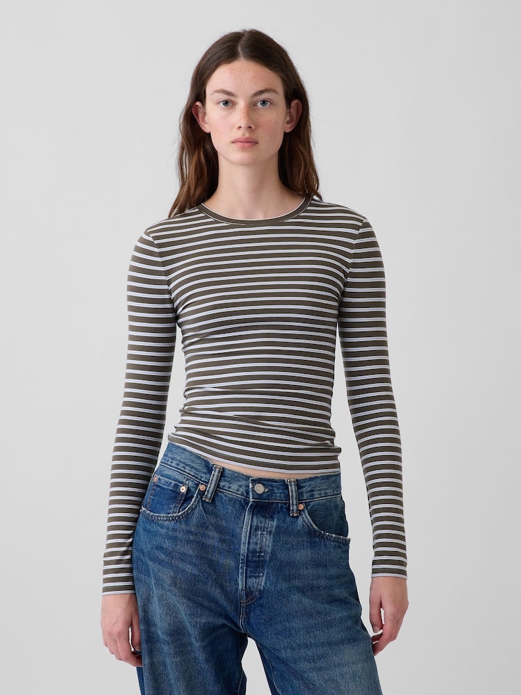 Gap Brown Stripe Close Knit Jersey T-Shirt - Image 1 of 5 Gap Brown Stripe Close Knit Jersey T-Shirt - Image 1 of 5