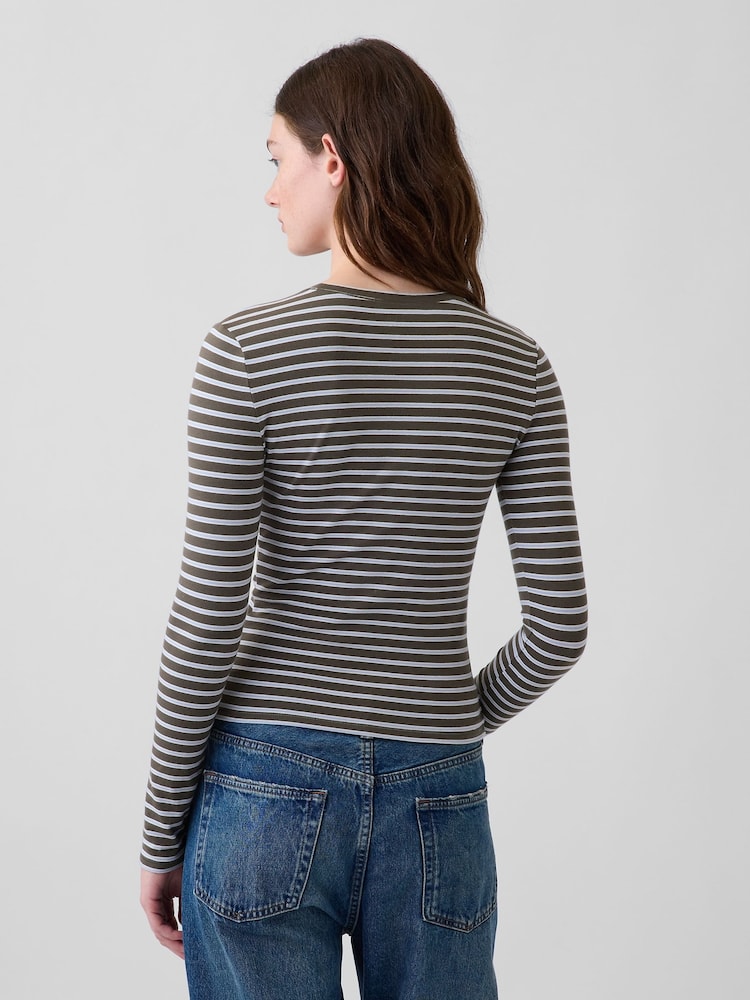 Gap Brown Stripe Close Knit Jersey T-Shirt - Image 2 of 5 Gap Brown Stripe Close Knit Jersey T-Shirt - Image 2 of 5