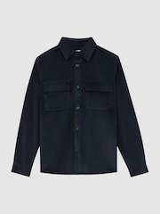 Reiss Navy Colins Corduroy Button-Through Overshirt - Image 2 of 4