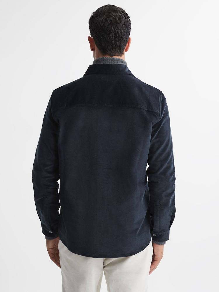 Reiss Navy Colins Corduroy Button-Through Overshirt - Image 4 of 4