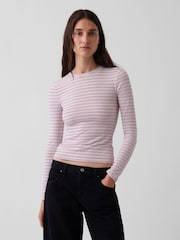 Gap Pink Stripe Close Knit Jersey Long Sleeve T-Shirt - Image 1 of 4