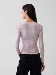 Gap Pink Stripe Close Knit Jersey Long Sleeve T-Shirt - Image 2 of 4
