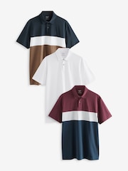 Navy & Tan/Burgundy & Navy/White Regular Fit Short Sleeve Jersey Polo Shirts 3 Pack - Image 1 of 14