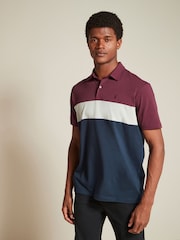 Navy & Tan/Burgundy & Navy/White Regular Fit Short Sleeve Jersey Polo Shirts 3 Pack - Image 5 of 14