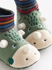 Green Dinosaur Print Sensory Sock Top Baby Booties (0-2mths) - Image 1 of 4