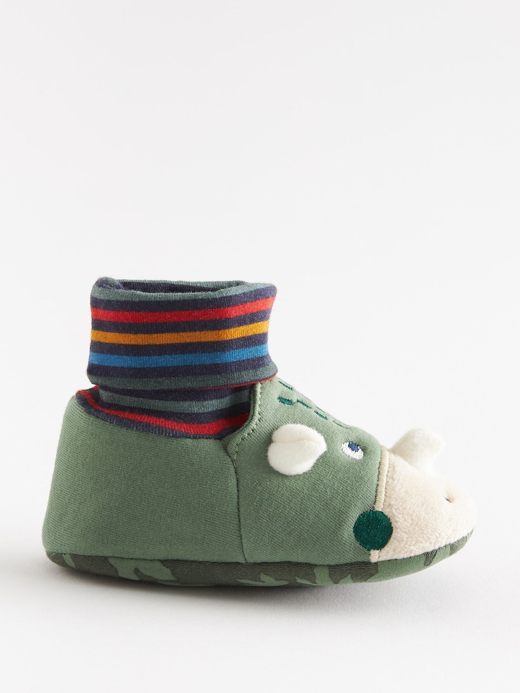 Green Dinosaur Print Sensory Sock Top Baby Booties (0-2mths) - Image 2 of 4
