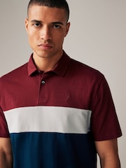 Burgundy Red/Navy 100% Cotton Short Sleeve Button Up Block Polo Shirt - Image 1 of 8