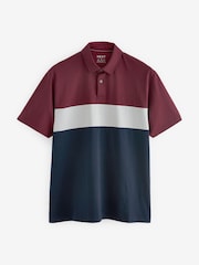 Burgundy Red/Navy 100% Cotton Short Sleeve Button Up Block Polo Shirt - Image 6 of 8