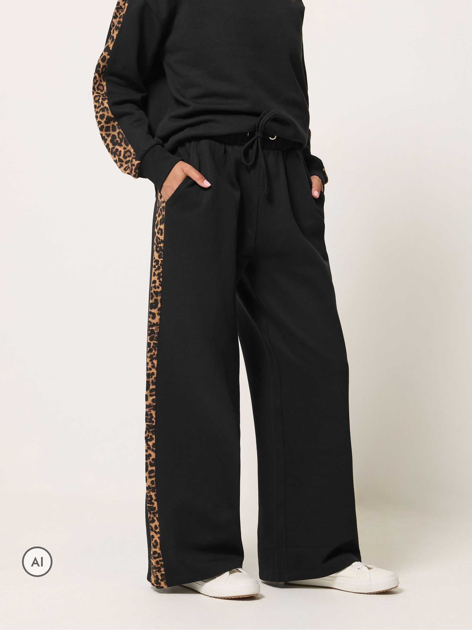 M&Co Women's Black Petite Side Stripe Wide Leg Joggers In | : Size 18 - Image 2