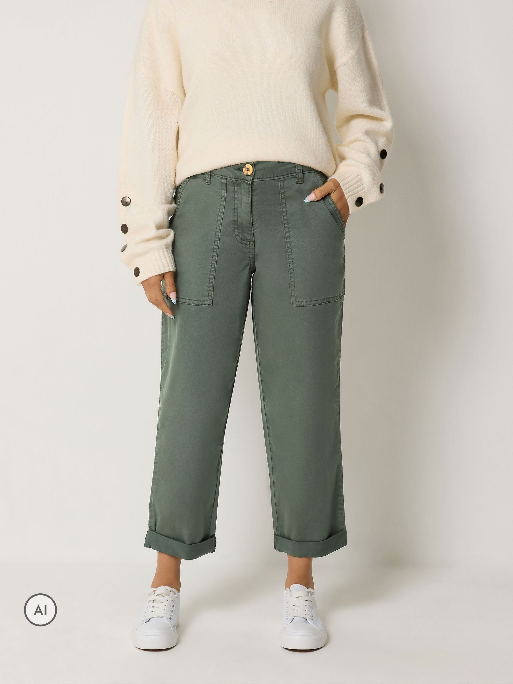 M & Co Women's Green Petite Tapered Carpenter Trousers