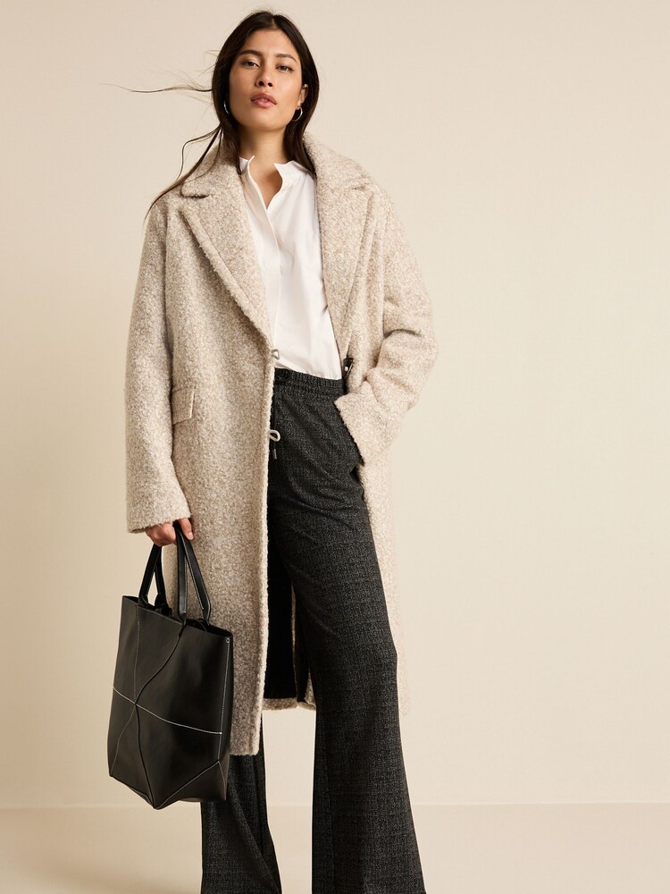 Ecru Cream Longline Bouclé Coat - Image 1 of 8