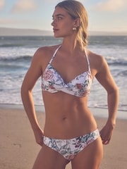 White Photographic Floral Padded Wired Plunge Bikini Top - Image 3 of 6