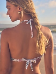 White Photographic Floral Padded Wired Plunge Bikini Top - Image 4 of 6