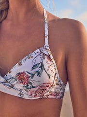 White Photographic Floral Padded Wired Plunge Bikini Top - Image 5 of 6