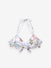 White Photographic Floral Padded Wired Plunge Bikini Top - Image 6 of 6