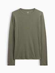 Gap Khaki Green Modern Ribbed Long Sleeve T-Shirt - Image 1 of 1