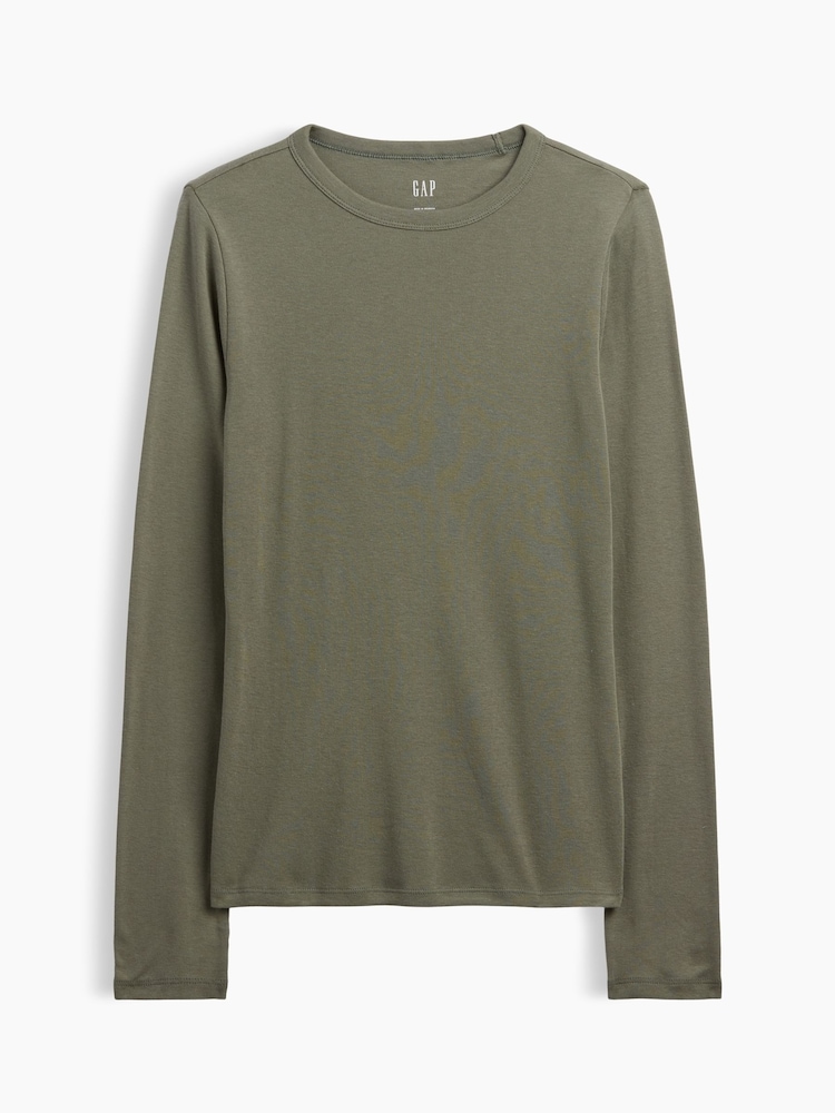 Gap Khaki Green Modern Ribbed Long Sleeve T-Shirt - Image 1 of 1