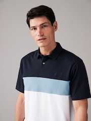 Bleu/Blanc - 100% Coton Manches courtes Polo bloc boutonné - Image 1 de 8