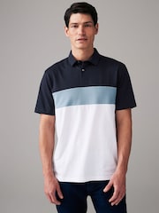 Bleu/Blanc - 100% Coton Manches courtes Polo bloc boutonné - Image 3 de 8