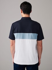 Bleu/Blanc - 100% Coton Manches courtes Polo bloc boutonné - Image 4 de 8
