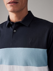 Bleu/Blanc - 100% Coton Manches courtes Polo bloc boutonné - Image 5 de 8