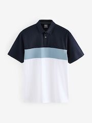 Bleu/Blanc - 100% Coton Manches courtes Polo bloc boutonné - Image 6 de 8
