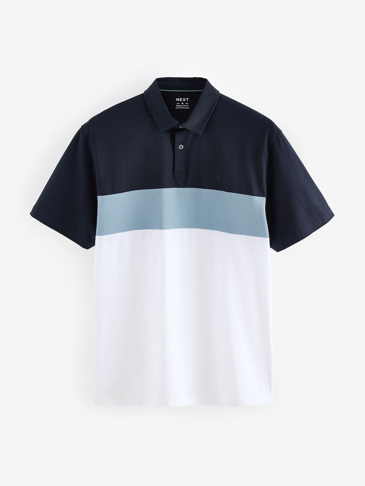 Bleu/Blanc - 100% Coton Manches courtes Polo bloc boutonné - Image 6 of 8