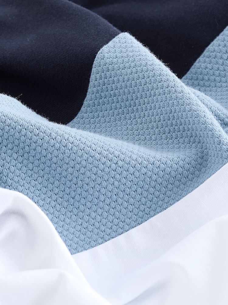 Bleu/Blanc - 100% Coton Manches courtes Polo bloc boutonné - Image 8 of 8