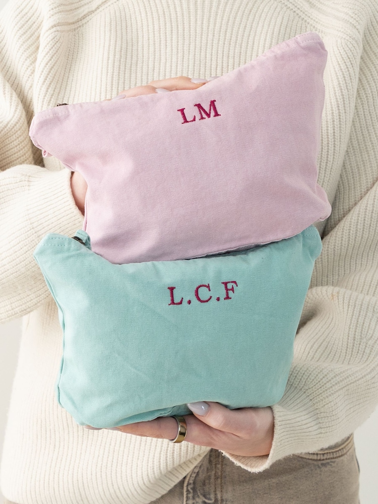 Embroidered Initials Washed Finish Pouch by No Ordinary Gift - Image 1 of 6 Embroidered Initials Washed Finish Pouch by No Ordinary Gift - Image 1 of 6