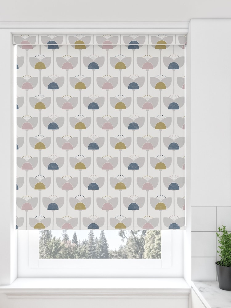 Grey Retro Tulip Made To Measure Roller Blind - Image 1 of 4