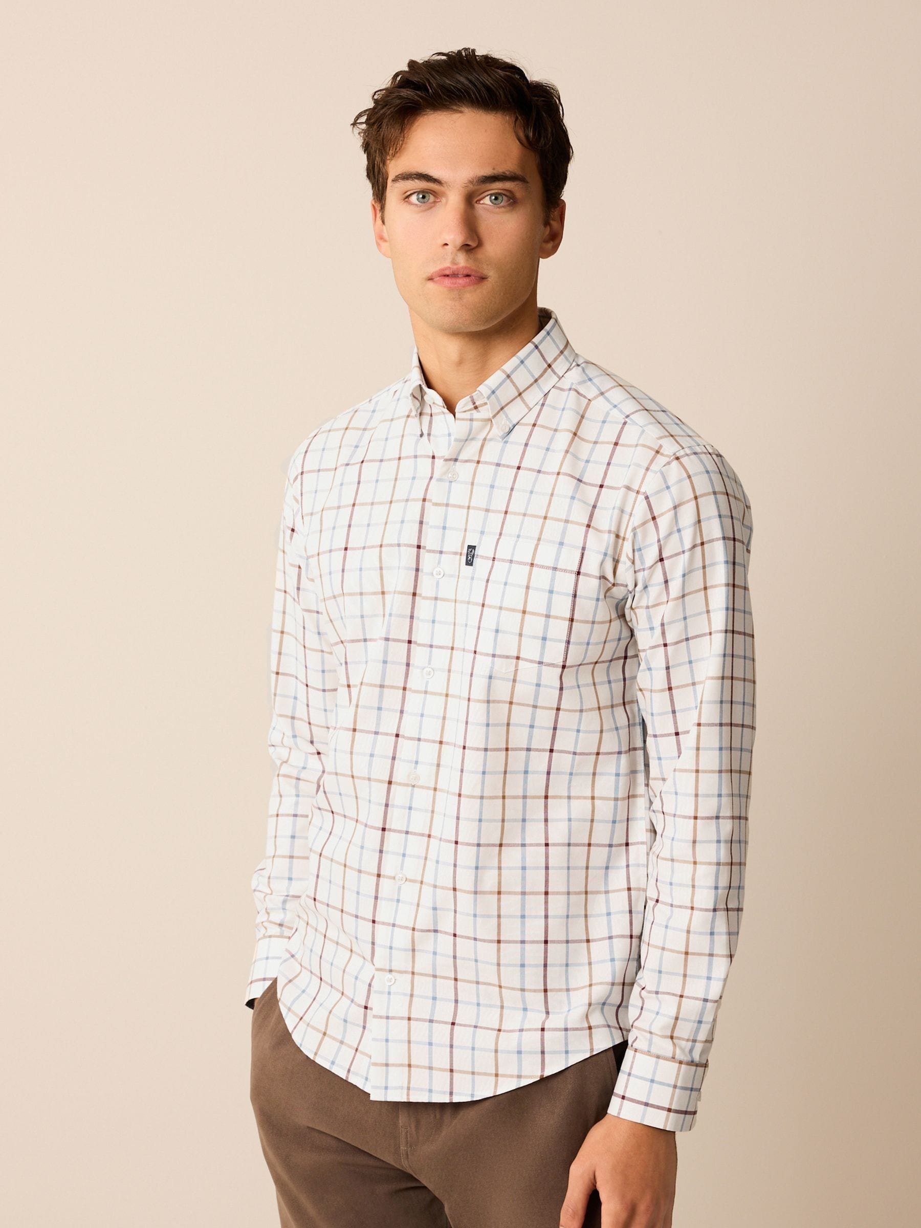 Buy Ecru White/Blue Tattersall Easy Iron Button Down Oxford Shirt from Next  Luxembourg