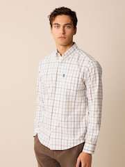 Ecru White/Blue Tattersall Easy Iron Button Down Oxford Shirt - Image 1 of 7