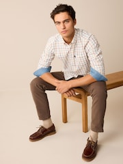 Ecru White/Blue Tattersall Easy Iron Button Down Oxford Shirt - Image 2 of 7